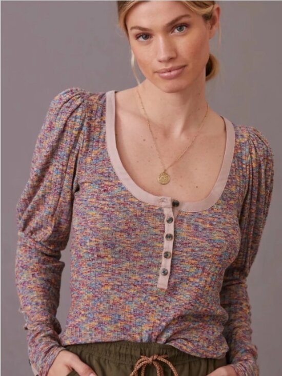 Anthropologie Tops - Puff-Sleeved Knit Henley Top by Anthropologie  Women's Size Small